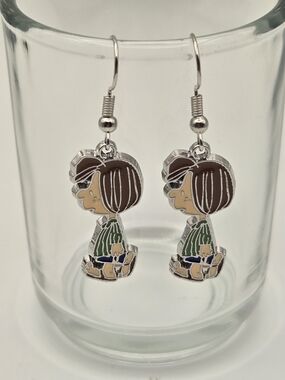 Cute Silver Cartoon Pepperment Patty Drop Earrings in Brown & Green